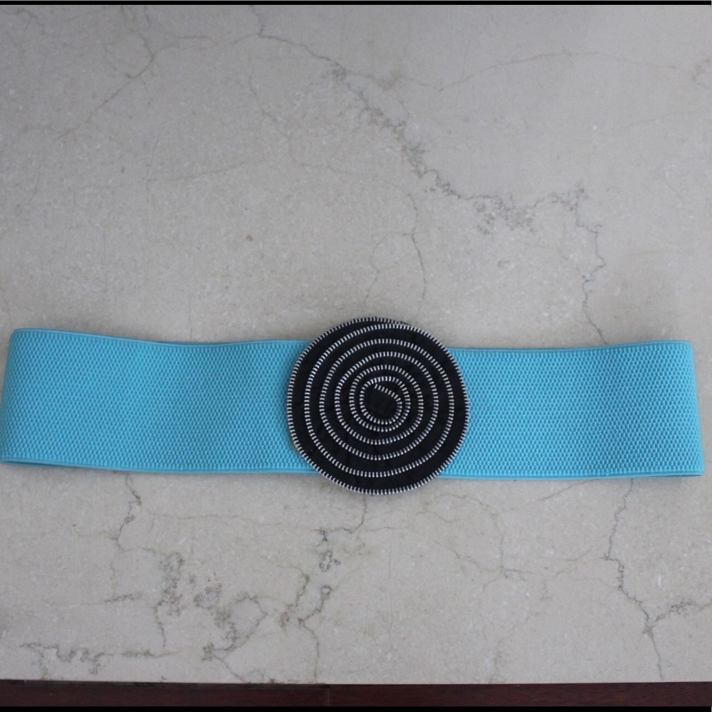 Blue & black zipper flower button belt